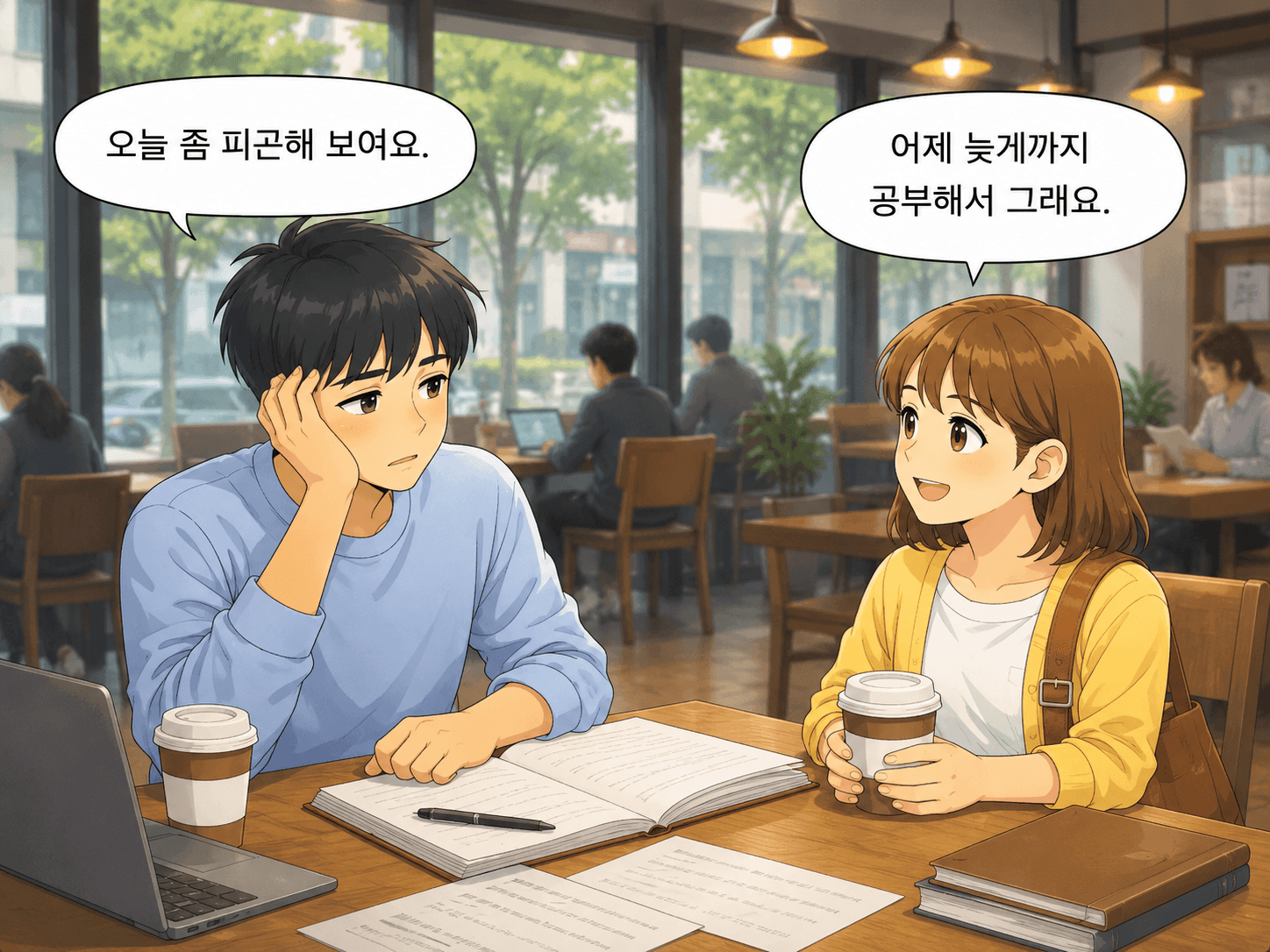 카페에서 피곤한 민호와 이유를 묻는 유카
